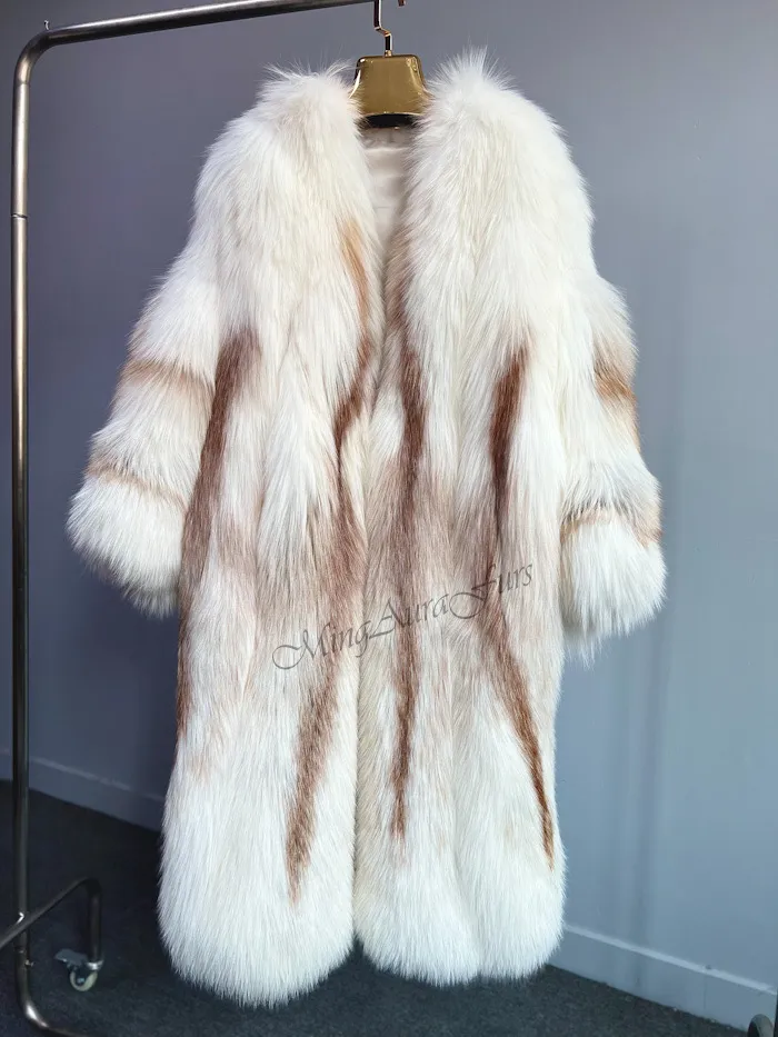 Women's Long Fox Fur Coat - Sun Gld Fox - G0033