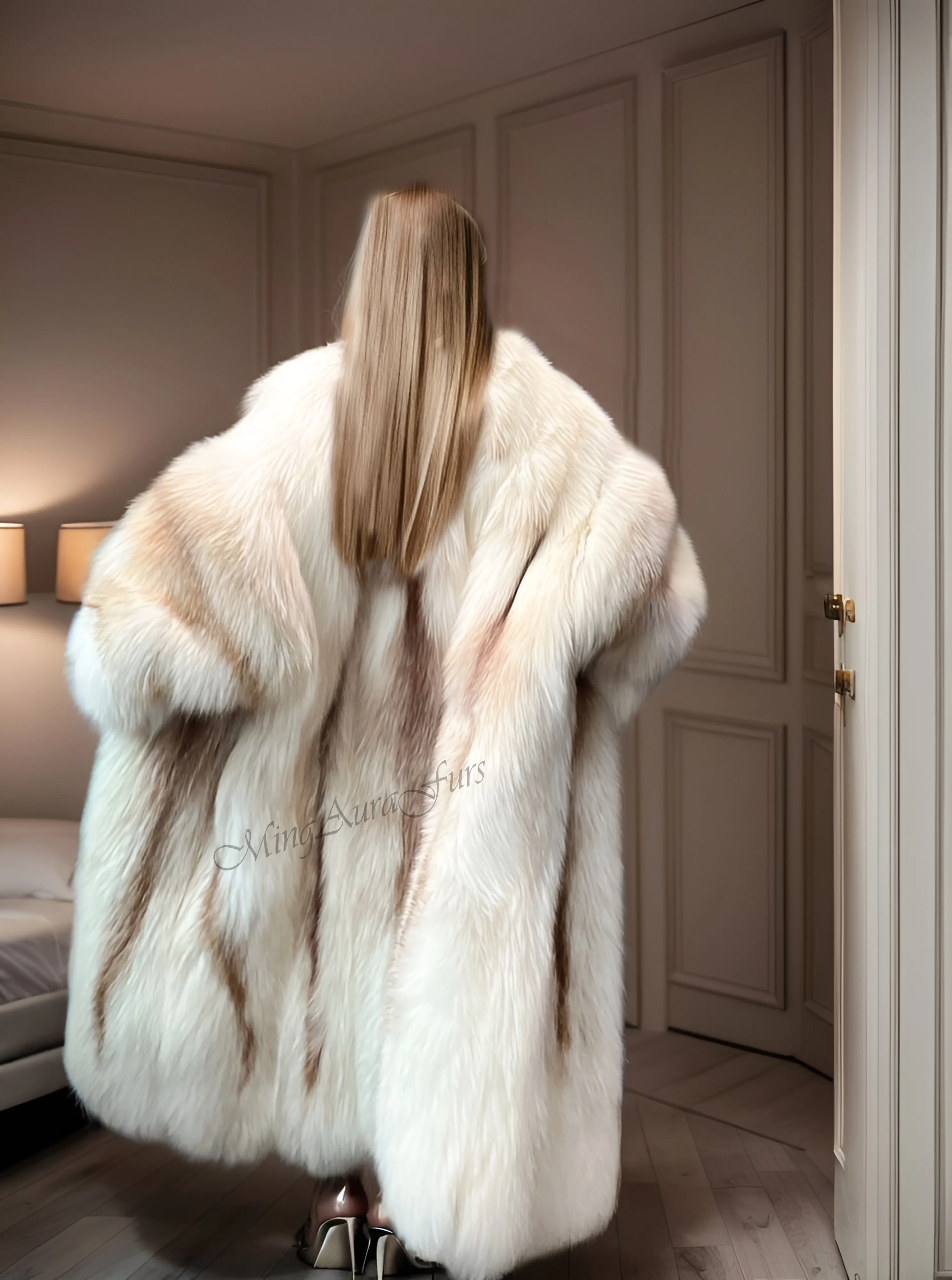 Women's Long Fox Fur Coat - Sun Gld Fox - G0033