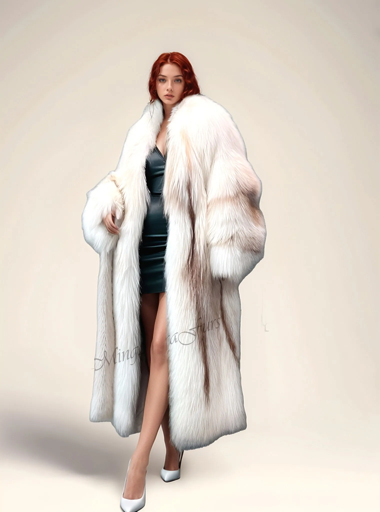 Women's Long Fox Fur Coat - Sun Gld Fox - G0033