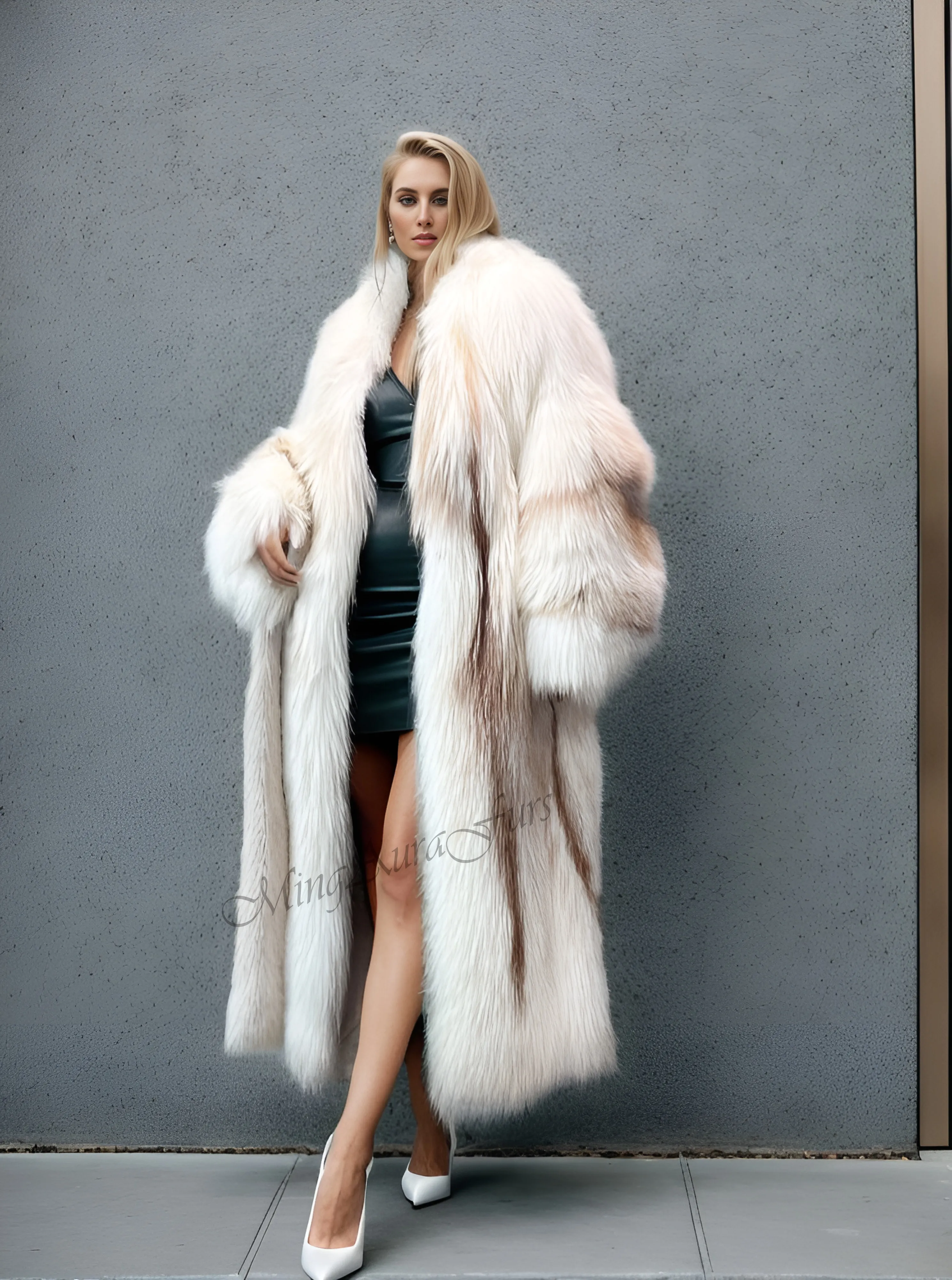 Women's Long Fox Fur Coat - Sun Gld Fox - G0033