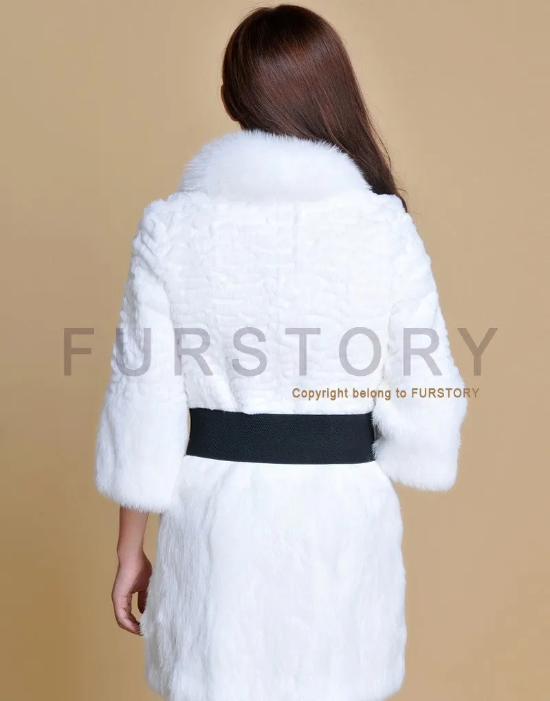 Women's  Real Rabbit Fur Coat Fox Fur Collar Jacket Overcoat winters Coat 13071