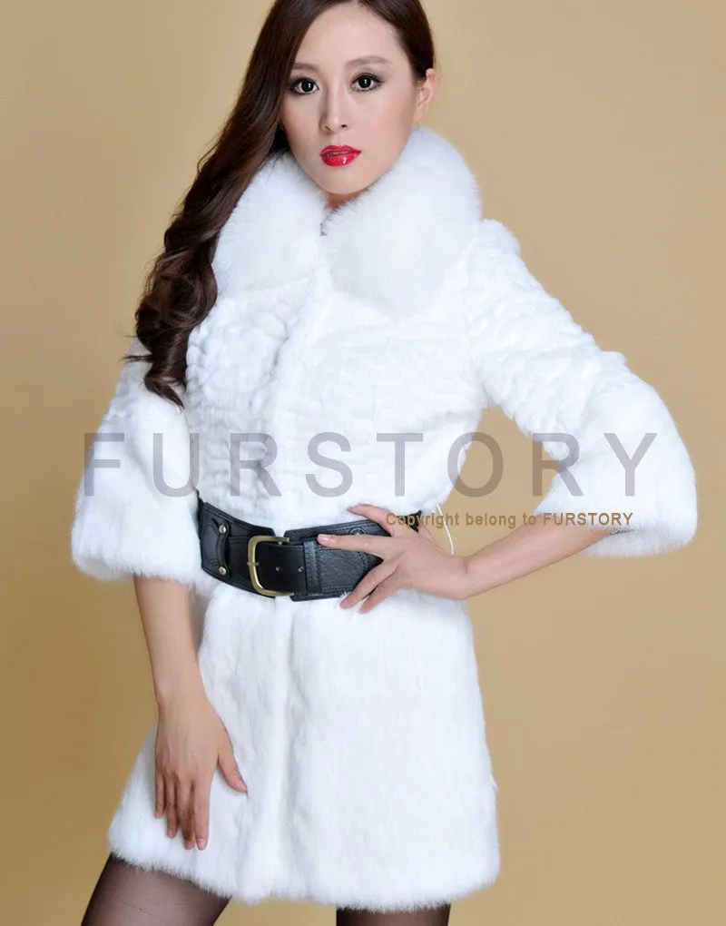 Women's  Real Rabbit Fur Coat Fox Fur Collar Jacket Overcoat winters Coat 13071