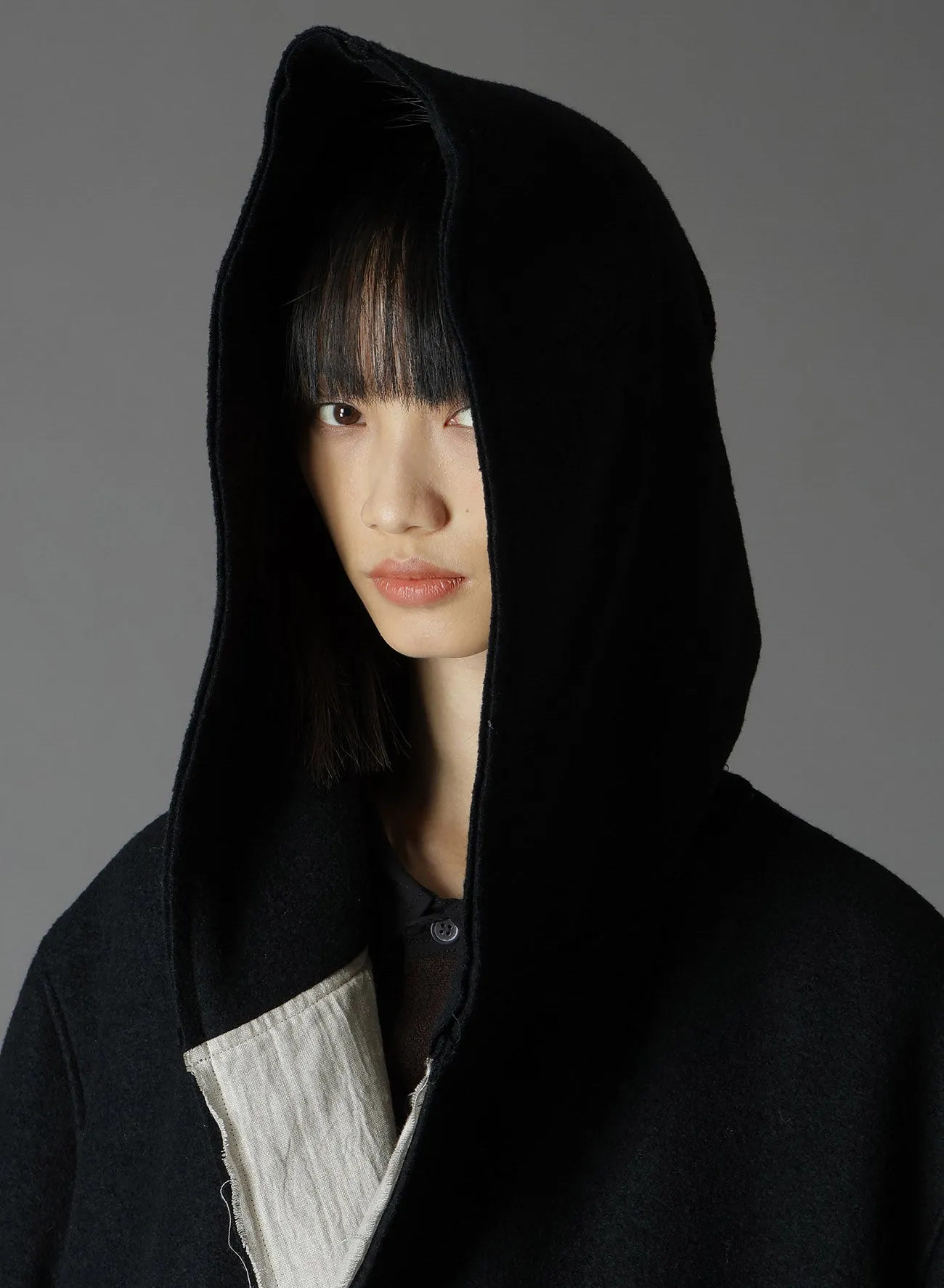 WOOL COMPRESSED BOUCLE TRUNCATED HOOD COAT