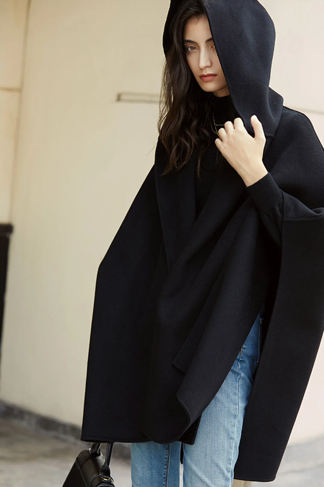 Woolen cloak coat | Hooded short coat | Street style short coat