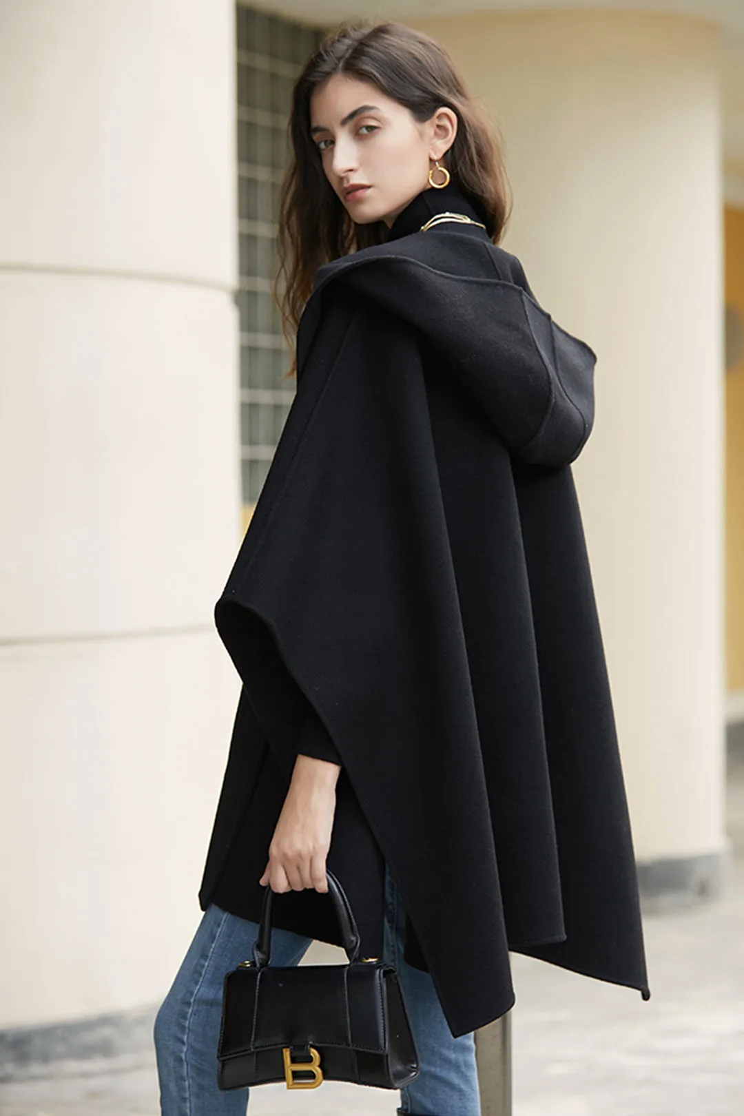 Woolen cloak coat | Hooded short coat | Street style short coat